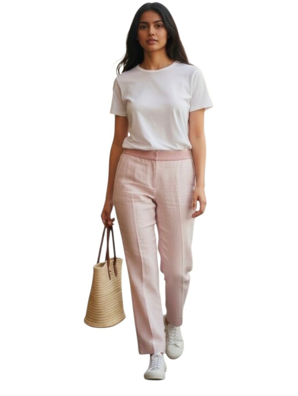 Akris Carl Pant Women's Size 12 Linen Wool Blend Pink Straight Leg High Waisted
